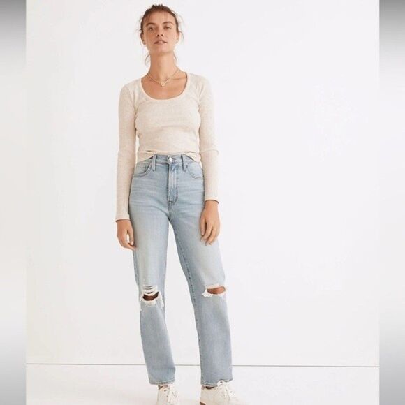 Madewell NWT Perfect Vintage Straight Jeans Sz 23 Danby Wash Ripped Knee Edition - Picture 6 of 10
